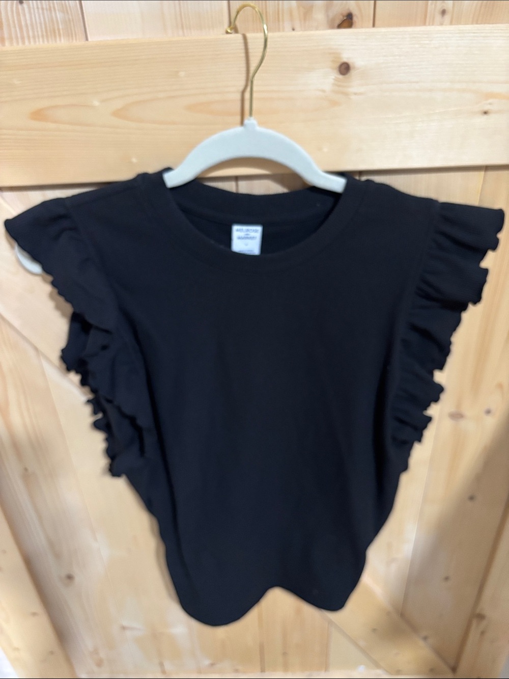 Melrose and Market Black Ruffle Sleeve Tee